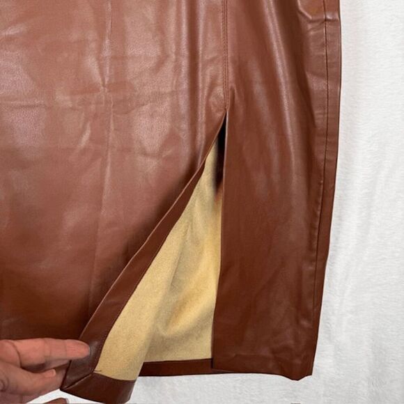 Jason Wu Faux Leather Pencil Skirt Cognac Brown Offset front slit Size XS - Picture 2 of 10